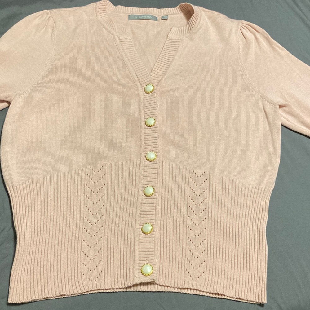 NY Collection Blush Pink Cardigan with Pearl Buttons M/L